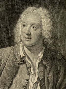 Porträt von Rousseau, Jean-Baptiste  (Zuverläßige Nachrichten von dem gegenwärtigen Zustande der Wissenschaften., 1750, 125. T., ungez. Bl. vor S. 316. [Zuschnitt auf Schmuckrahmen])