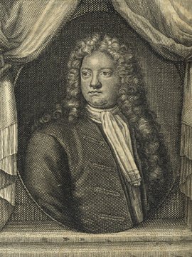 Porträt von Steele, Richard  (Neuer Bücher-Saal der gelehrten Welt., 1715, 43. Oeffn., ungez. Bl. vor S. 461. [Zuschnitt auf Schmuckrahmen])