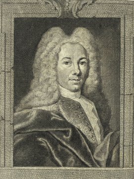 Porträt von Trew, Christoph Jacob  (Fränckische Acta Erudita et Curiosa., 1728, 10. Slg., ungez. Bl. vor S. 687. [Zuschnitt auf Schmuckrahmen])