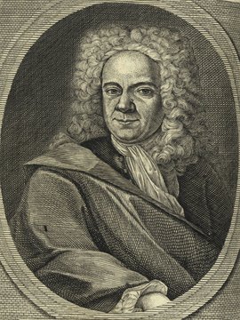 Porträt von Doppelmayr, Johann Gabriel  (Fränckische Acta Erudita et Curiosa., 1727, 6. Slg., ungez. Bl. vor S. 381. [Zuschnitt auf Schmuckrahmen])