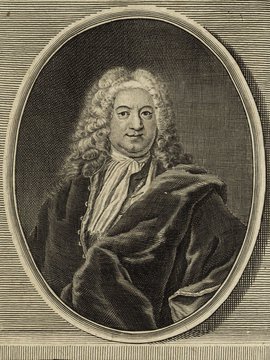 Porträt von Hilliger, Siegmund Gottlieb  (Deutsche Acta Eruditorum., 1735, 193. T., ungez. Bl. am Anf. d. Bandes. [Zuschnitt auf Schmuckrahmen])