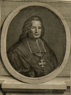 Porträt von Le Febure, Guillaume  (Zuverläßige Nachrichten von dem gegenwärtigen Zustande der Wissenschaften., 1754, 169. T., ungez. Bl. am Anf. d. Bandes. [Zuschnitt auf Schmuckrahmen])