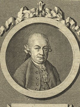 Porträt von Bach, Carl Philipp Emanuel  (Allgemeine deutsche Bibliothek., 1778, 34. Bd., 1. St., ungez. Bl. am Anf. d. Bandes. [Zuschnitt auf Schmuckrahmen])