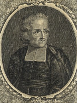 Porträt von Baillet, Adrien  (Neuer Bücher-Saal der gelehrten Welt., 1715, 49. Oeffn., ungez. Bl. am Anf. d. Bandes. [Zuschnitt auf Schmuckrahmen])