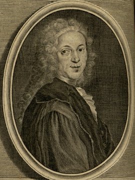 Porträt von Albinus, Bernhard Siegfried  (Zuverläßige Nachrichten von dem gegenwärtigen Zustande der Wissenschaften., 1743, 41. T., ungez. Bl. vor S. 307. [Zuschnitt auf Schmuckrahmen])
