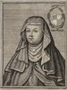 Porträt von Hrotsvita (Gandeshemensis)  (Neue Bibliothec oder Nachricht und Urtheile von neuen Büchern., 1711, 13. St., ungez. Bl. vor S. 187. [Zuschnitt auf Schmuckrahmen])