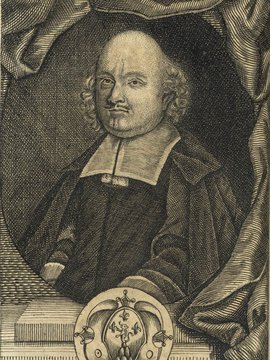 Porträt von Rinaldini, Carlo  (Neuer Bücher-Saal der gelehrten Welt., 1714, 38. Oeffn., ungez. Bl. vor S. 77. [Zuschnitt auf Schmuckrahmen])