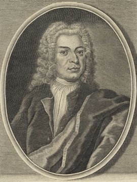Porträt von Kundmann, Johann Christian  (Deutsche Acta Eruditorum., 1737, 217. T., ungez. Bl. am Anfang d. Bandes. [Zuschnitt auf Schmuckrahmen])