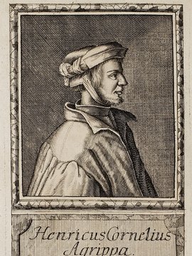 Porträt von Agrippa von Nettesheim, Heinrich Cornelius  (Neue Bibliothec oder Nachricht und Urtheile von neuen Büchern., 1714, 33. St., ungez. Bl. vor S. 163. [Zuschnitt auf Schmuckrahmen])