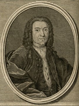 Porträt von Ahlwardt, Peter  (Zuverläßige Nachrichten von dem gegenwärtigen Zustande der Wissenschaften., 1747, 86. T., ungez. Bl. vor S. 82. [Zuschnitt auf Schmuckrahmen])