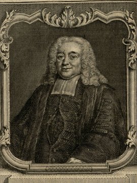 Porträt von Alphen, Hieronymus van  (Zuverläßige Nachrichten von dem gegenwärtigen Zustande der Wissenschaften., 1751, 134. T., ungez. Bl. vor S. 80. [Zuschnitt auf Schmuckrahmen])